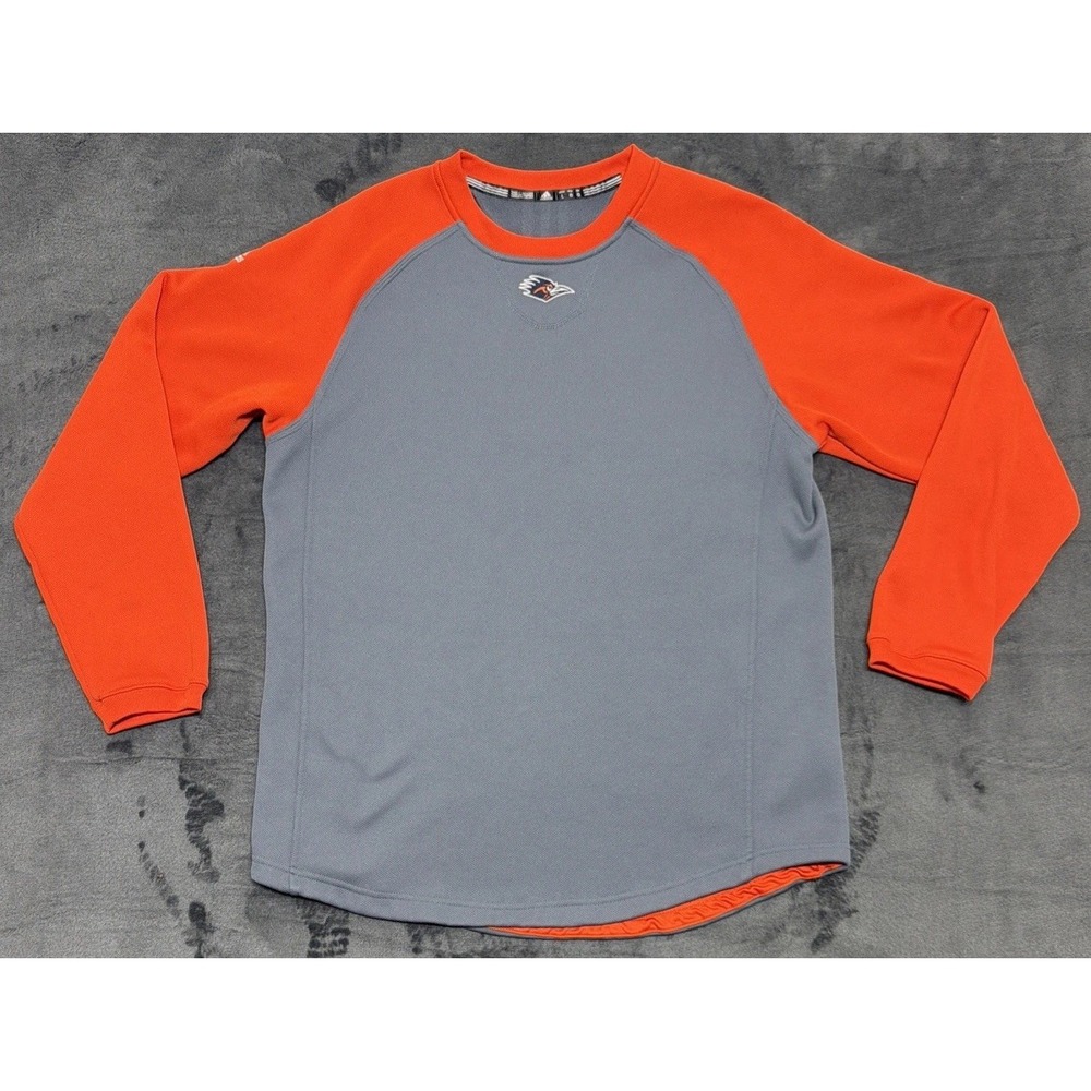 UTSA Roadrunners Adidas Climawarm Pullover Team Issued Sweatshirt. Gray & Orange